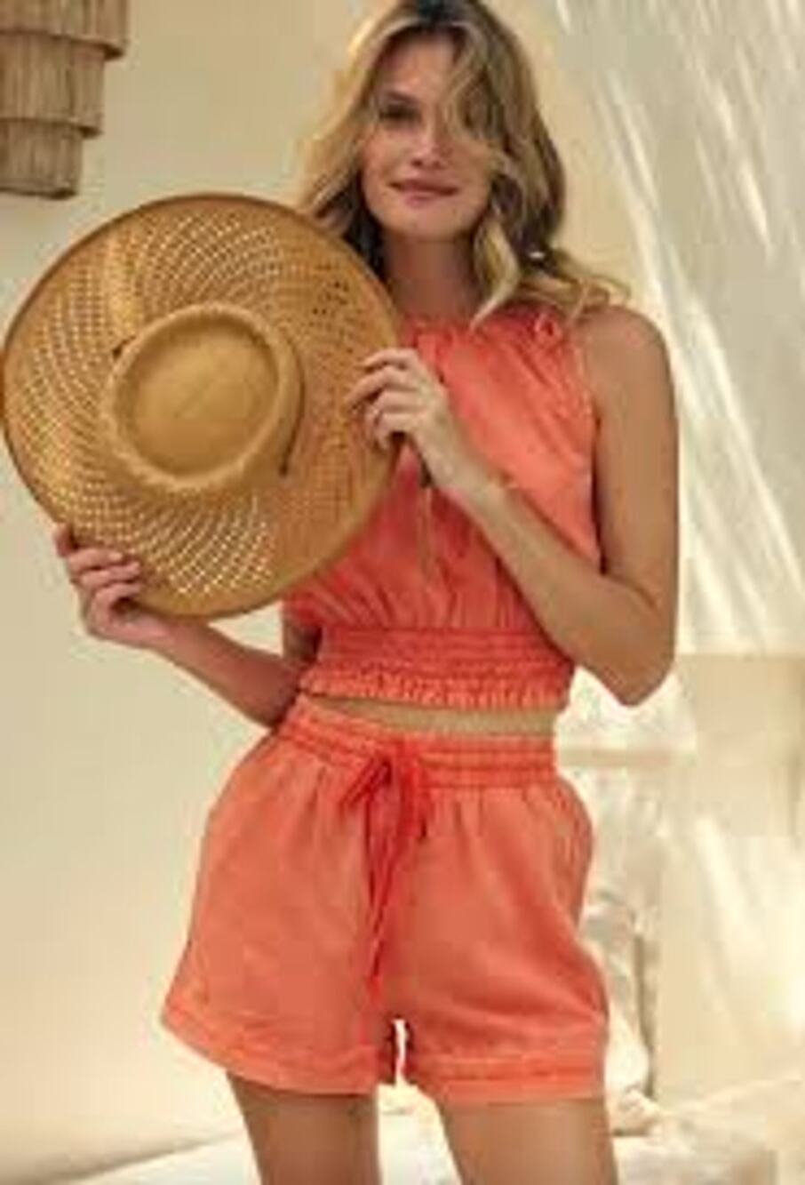 Bella Dahl Seamed Hem Shorts Mandarin Orange B3478-654-303 Small S NEW